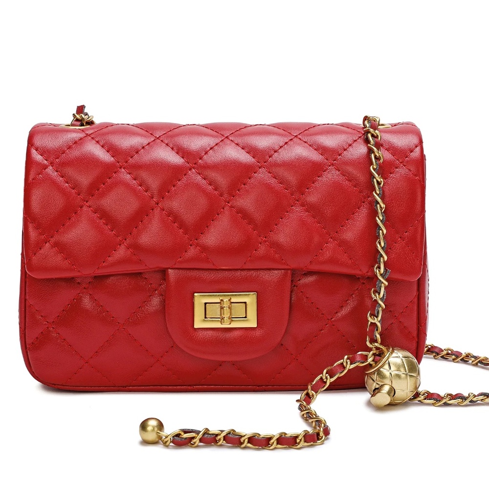 Tiffany & Fred Paris Quilted Sheepskin Leather Shoulder Crossbody Bag - Red